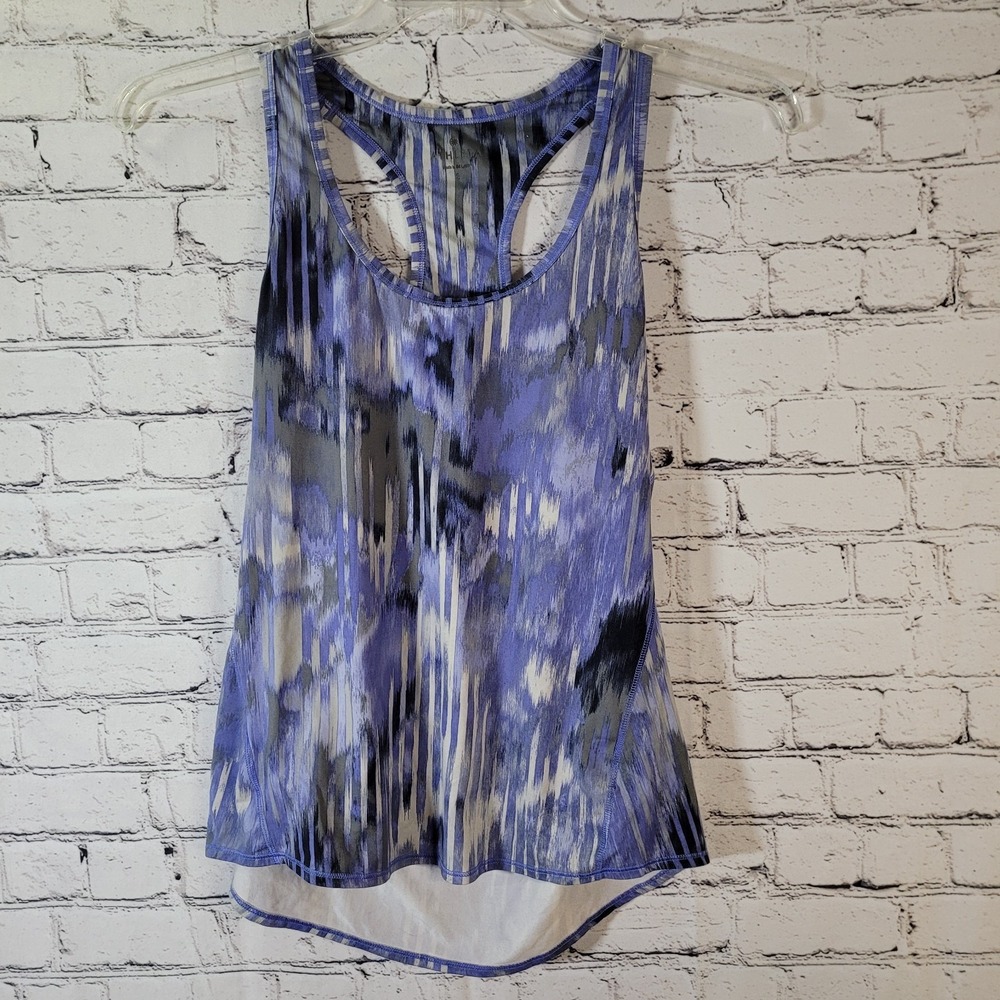 Athleta Light Blue W/Gray Stripes Tank Top Lightweight Racerback Womens Small